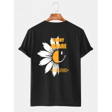 Special Offers Cartoon Chrysanthemum Smile Print Breathable Round Neck Casual T-Shirts