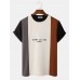 Mens Letter Print Knitted Veins Patchwork Crew Neck T-Shirts