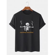 Mens 100% Cotton Halloween Skeleton Letter Print Short Sleeve T-Shirts