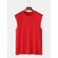 Mens 100% Cotton Breathable Solid Color Casual Tank Tops