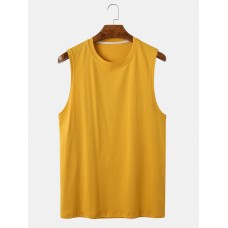 Mens Cotton Breathable Solid Color Round Neck Casual Tank Tops