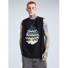 Men 100% Cotton Easter Eggs Graffiti Loose Fit Soft Breathable All Matched Tank