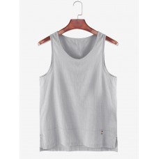 Mens Solid Color Cotton High Low Split Hem Casual Tank Tops