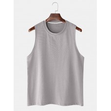 Breathable Cotton Solid Color Casual Round Neck Sleeveless Tank Tops