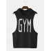 Men Fashion Letter Print Hooded Sleeveless Pocket Solid Color Sport Tops