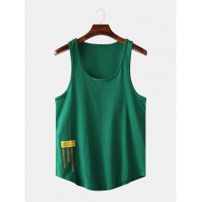 Men Casual Letter Print Solid Color Crew Neck Sleeveless Tank Tops
