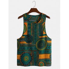 Mens 100% Cotton Summer Ethnic Floral Printed Sleeveless Casual Vest