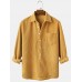 Corduroy Solid Henley Collar Chest Pocket Long Sleeve Shirts