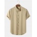 Mens Casual Solid Color Grandad Collar Button Up Shirts
