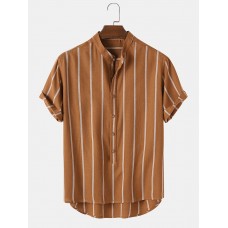 Mens Vintage Striped Loose Comfy Casual Henley Shirts