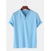 Men 100% Cotton Solid Color Short Sleeve Casual Henley Shirts