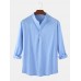 Mens Solid Color Cotton Linen Casual Long Sleeve Split Hem Henley Shirts