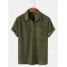 Mens Solid Color Basic Style Corduroy Lapel Short Sleeve Henley Shirt