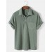 Mens Solid Color Waffle Casual Lapel Short Sleeve Henley Shirt