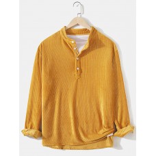 Corduroy Half Open Button Mens Henley Shirts