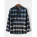 Mens Plaid Ombre Bandage Front Casual Long Sleeve Henley Shirts