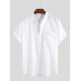 Men 100% Cotton Stand Collar Fresh Casual Plain Loose Short Sleeve Henley Shirts