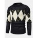 Men Knitted Lattice Long Sleeve Casual Round Neck Loose Sweaters