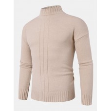 Mens Solid Color Mock Neck Long Sleeve Simple Warm Sweaters