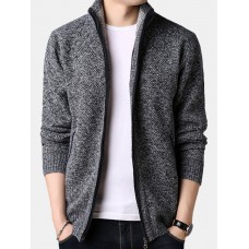 Mens Winter Casual Comfy Breathable Fleece Thicken Zipper Fly Long Sleeve Cardigans