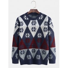 Men New Fashion Round Neck Rhomboids Pullover Sweaters