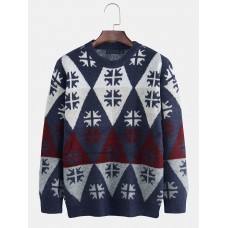 Men New Fashion Round Neck Rhomboids Pullover Sweaters