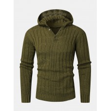 Mens Cable Solid Color Long Sleeve Warm Knitting Hooded Sweaters