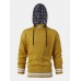 Mens Patchwork Casual Knitted Drawstring Plaid Hooded Sweater