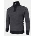 Men Knit Pure Solid Pullover Zip Stand Collar Velvets Warm Sweater