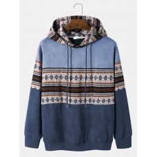 Men Floral Patchwork Contrast Color Drawstring Hooded Sweatshirts