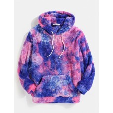 Tie Dye Fluffy Fleece Long Sleeve Kangaroo Pocket Hoodies