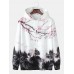 Mens Cheerry Landscape Print Kangaroo Pocket Drawstring Hoodies