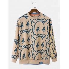 Men Printed Patchwork Stitching Pullover Cute Casual Sweatshirt