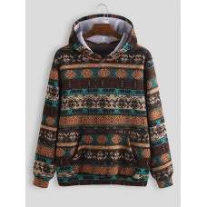 Mens Animal Printed Ethnic Style Casual Pocket Hooded Sweatshirt