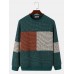Men Knitted Patchwork Color Block Long Sleeve Casual Pullover Sweatshirt