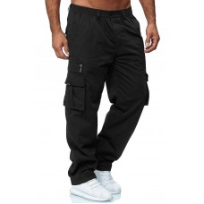 men's casual straight cargo pants multi-pocket loose work pants outdoor trousers sports fitness cargo pants black khaki straight-leg pants with elastic waist