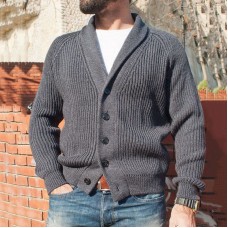 Men's Cardigan Sweater Jumper Ribbed Knit Knitted Button Solid Color Shirt Collar Basic Casual Daily Holiday Fall Winter Gray M L XL / Long Sleeve