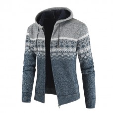 Men‘s sweater casual jacket hooded cardigan velvet grid print coat sweatershirt