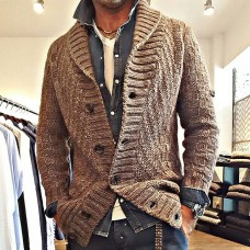 Men‘s Winter Sweater Cardigan Thick Soft St Collar Knitted Button Down Long Sleeved Warm Easy to Match Lightweight Tops