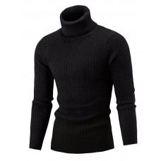 Men's Pullover Jumper Knit Retro Stylish Color Block Turtleneck Beaded Edge Sweaters Daily Holiday Winter White Black XS S M / Polyester / Elastic / Rib Fabrics / Long Sleeve / Machine wash