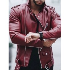 Men's Jacket Outdoor Street Daily Spring Fall Regular Coat Regular Fit Thermal Warm Windproof Breathable Streetwear Sporty Casual Jacket Long Sleeve Solid Color Pocket Black Wine / Faux Leather